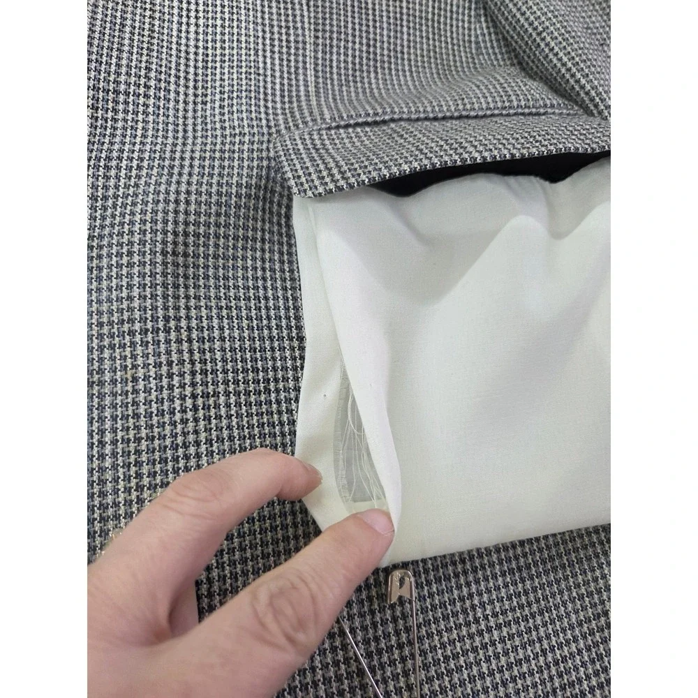 Stafford Mens 42R Silk Houndstooth Blazer Sport Coat Grey Black 2 Button Jacket